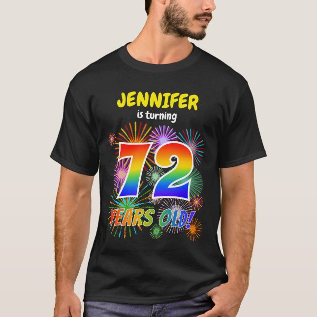Camiseta Fuegos artificiales divertidos, luce arcoiris "72" (Anverso)