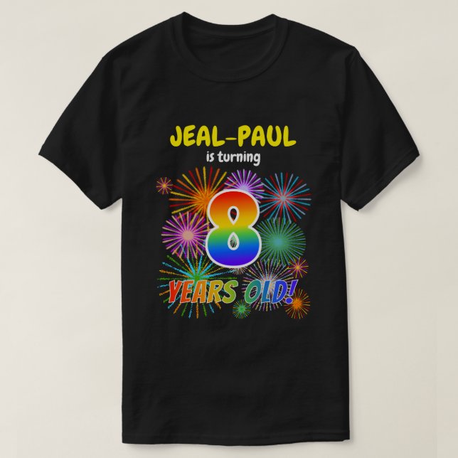 Camiseta Fuegos artificiales divertidos, lucimiento arcoiri (Diseño del anverso)