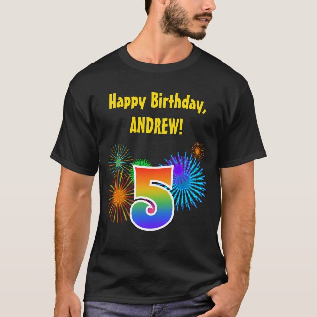 Camiseta Fuegos artificiales divertidos + Patrón Arcoiris " (Anverso)