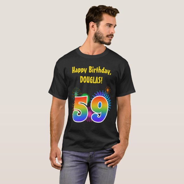 Camiseta Fuegos artificiales divertidos + Patrón Arcoiris " (Anverso completo)