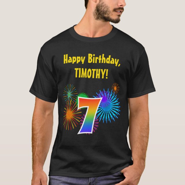 Camiseta Fuegos artificiales divertidos + Patrón Arcoiris " (Anverso)