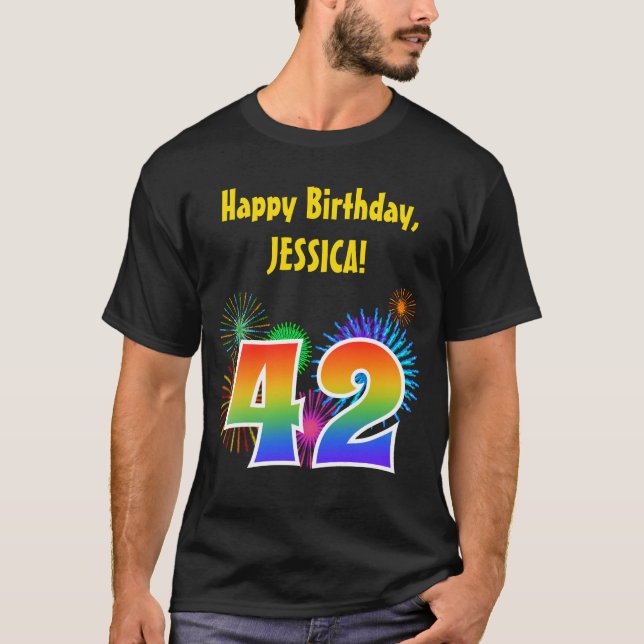 Camiseta Fuegos artificiales divertidos + Patrón Arcoiris " (Anverso)
