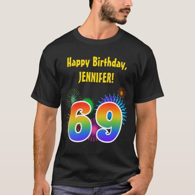 Camiseta Fuegos Artificiales Divertidos + Patrón de Arcoíri (Anverso)