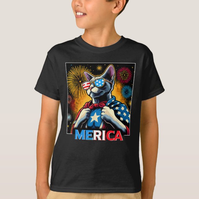 Camiseta Fuegos artificiales Patriótico Devon Rex Cat Meric (Anverso)