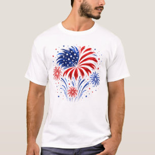 Camiseta Fuegos Artificiales Rojo Blanco Azul 4 de Julio