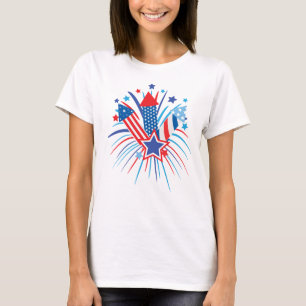 Camiseta fuegos artificiales rojos, blancos y azules, 4 de