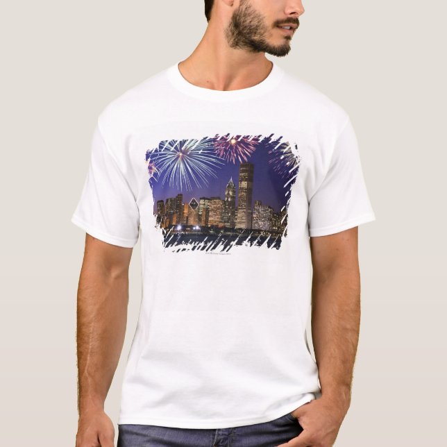 Camiseta Fuegos artificiales sobre el horizonte de Chicago (Anverso)