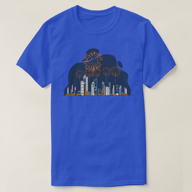 Camiseta Fuegos artificiales sobre la línea aérea de la ciu (Diseño del anverso)