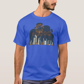 Camiseta Fuegos artificiales sobre la línea aérea de la ciu