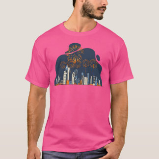 Camiseta Fuegos artificiales sobre la línea aérea de la ciu