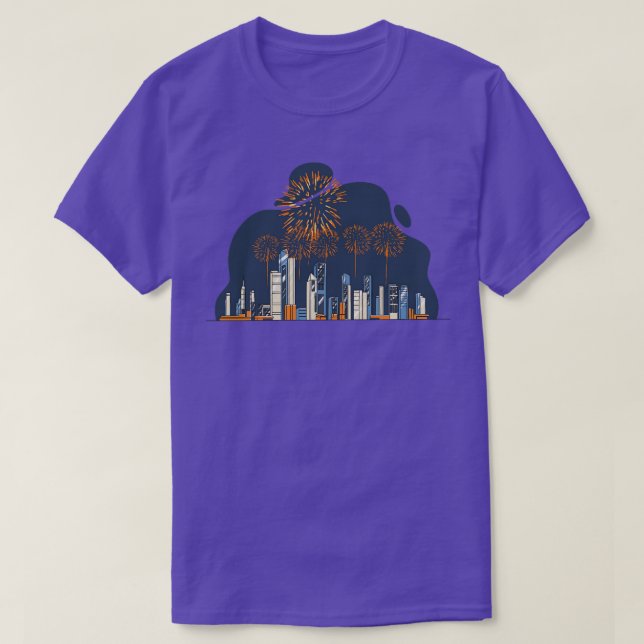 Camiseta Fuegos artificiales sobre la línea aérea de la ciu (Diseño del anverso)