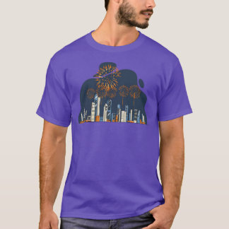 Camiseta Fuegos artificiales sobre la línea aérea de la ciu