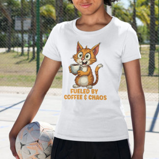 Camiseta Fueled By Coffee & Chaos, Funny Cat With Coffee