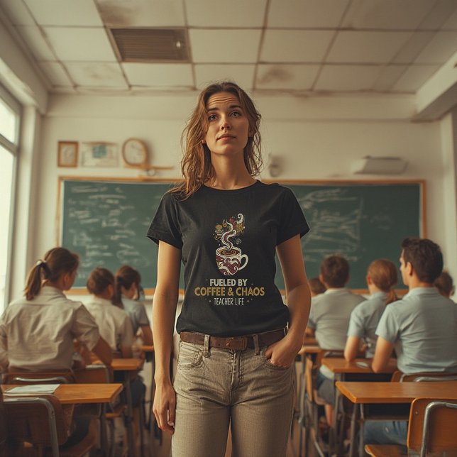 Camiseta Fueled by Coffee & Chaos – Funny Teacher Life (Subido por el creador)