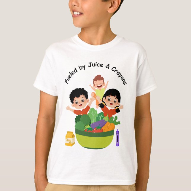 Camiseta Fueled by Juice and Crayons Fun School T-Shirt (Anverso)
