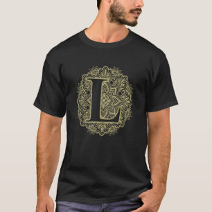 Camiseta Fuente de monograma inicial floral letra mayúscula