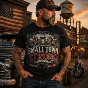 Camiseta Fuerte Pequeño Pueblo Corazón Vintage Americano