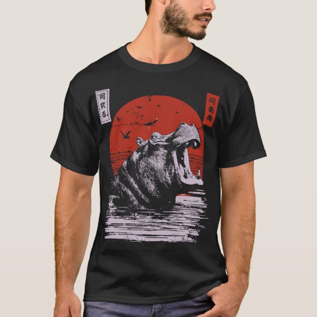 Camiseta Fuerte Roaring Hippo River Bebe Diseño de época (Anverso)