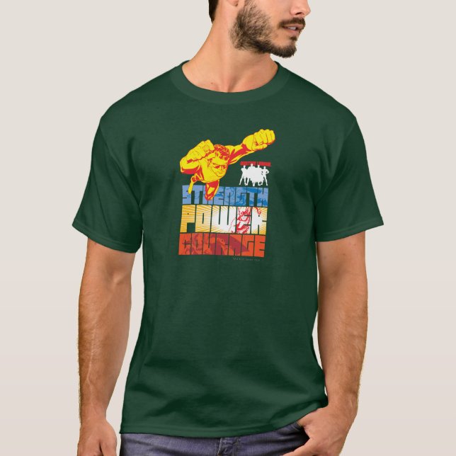 Camiseta Fuerza de la Liga de la Justicia. Poder. Valor. Ca (Anverso)