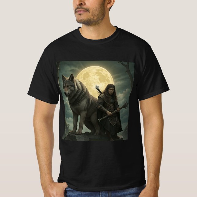 Camiseta Fuerza Salvaje: Guerrero y Lobo (Anverso)