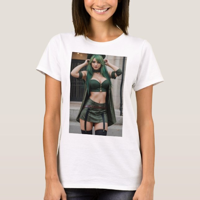 Camiseta Fuerza y Estilo: Cosplay Militar Verde (Anverso)