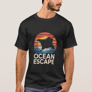Camiseta Fuga del Océano Raya Sol Retro Horizonte Atardecer