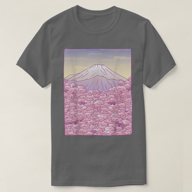 Camiseta Fuji japonés Sakura Cherry Blossom Tree Japan Gra (Diseño del anverso)