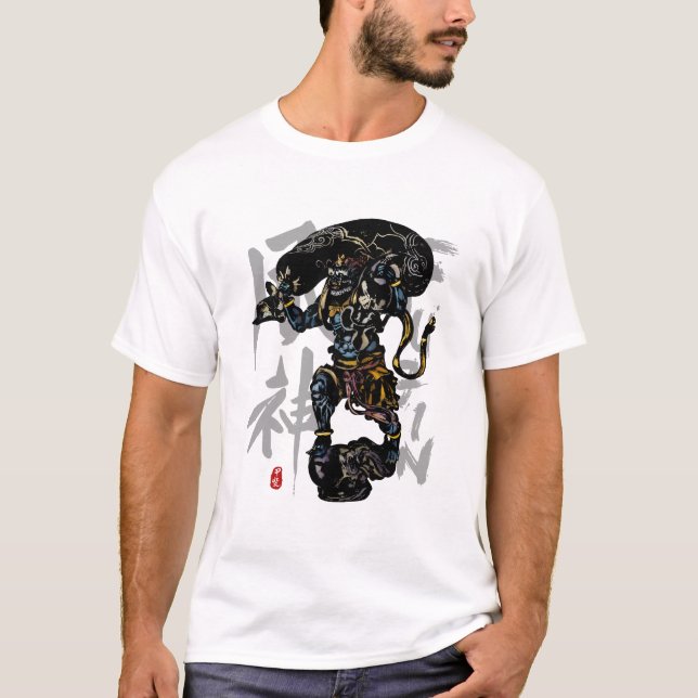 Camiseta "FUJIN" Dios de la caligrafía eólica arte (Anverso)
