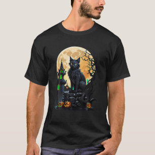 Camiseta Full Moon Halloween Black Cat Funny Witch Black Ca