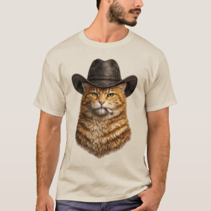 Camiseta fumando cigarrillo Orange Cowboy Cat western Rústi