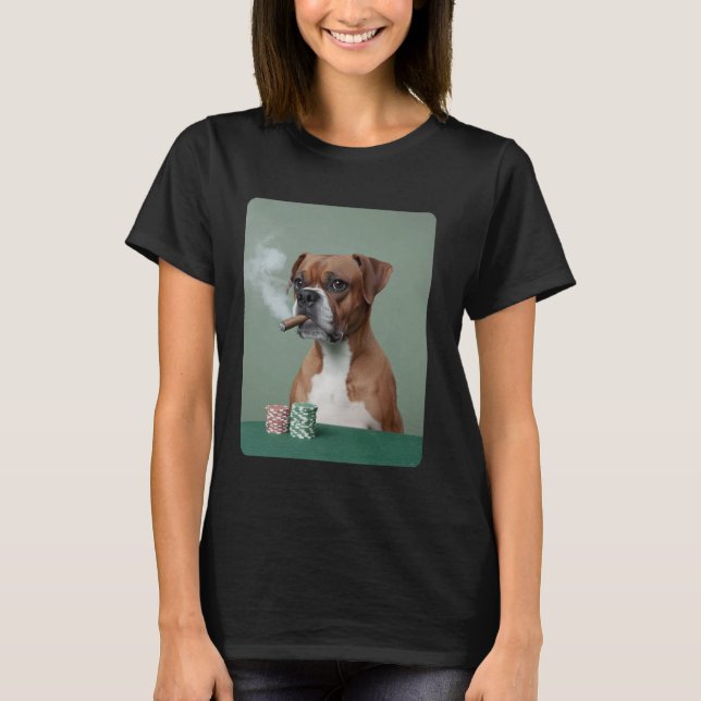Camiseta Fumar Cigar Gambling Boxer Perro Jugando Mem De Po (Anverso)