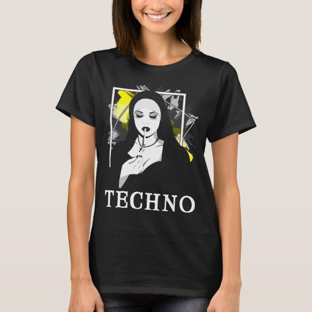 Camiseta Fumar Techno Nun Religión Música electrónica de ba (Anverso)