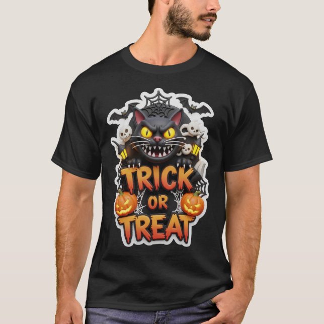 Camiseta Fun 3D Halloween graphic with spooky black cat pum (Anverso)