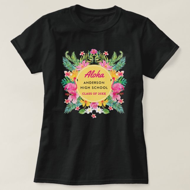 Camiseta Fun Aloha Tropical Flamingo Graduación Luau (Diseño del anverso)