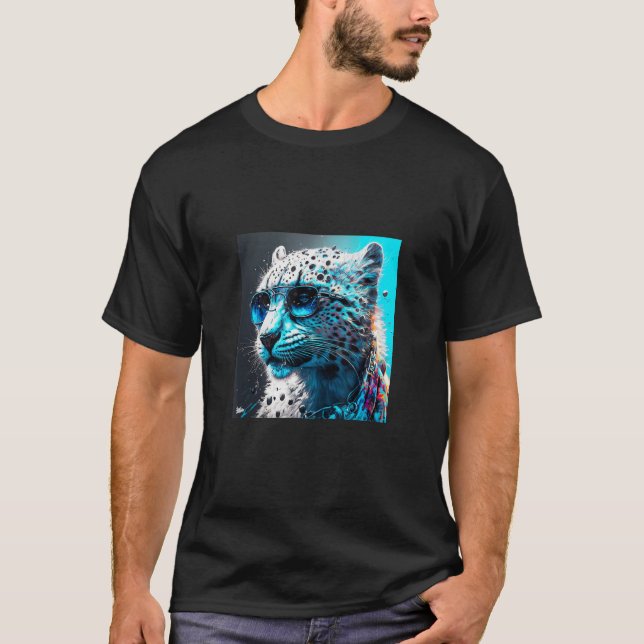Camiseta Fun animal motif  snow leopard with sunglasses (Anverso)