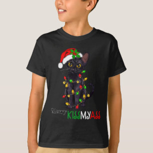 Camiseta Fun Black Cat Merry Kissmyass Navidad Pajamas Chri