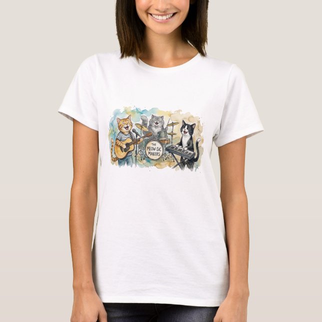 Camiseta Fun Cat Band Music Piano Drums Keyboard (Anverso)