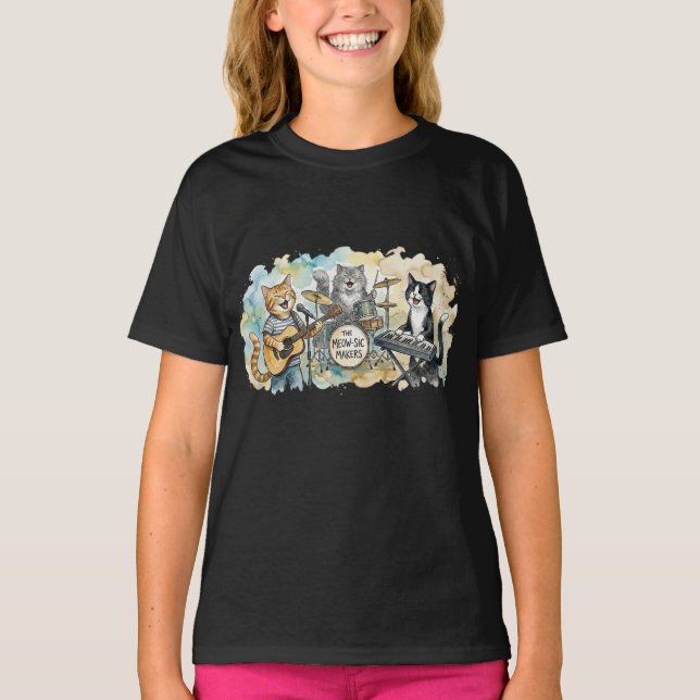 Camiseta Fun Cat Band Music Piano Drums Keyboard (Anverso)