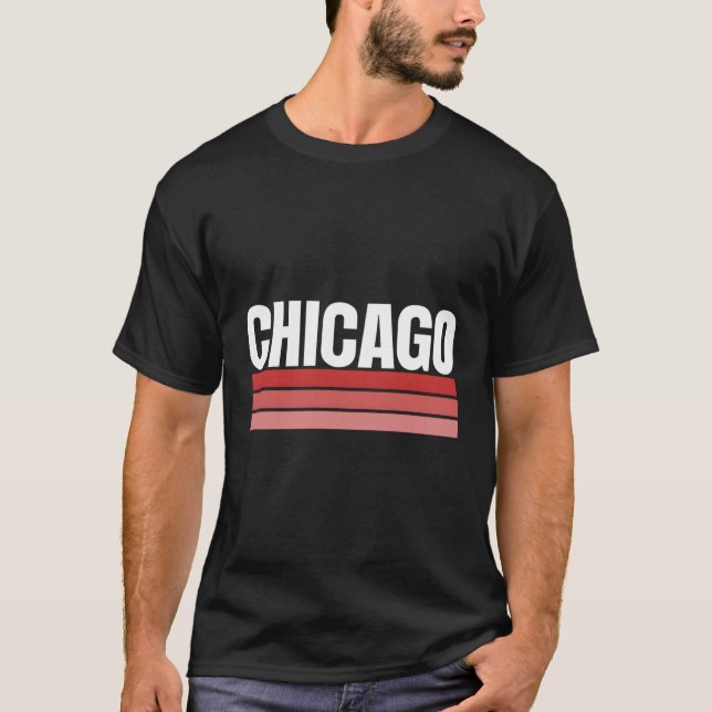 Camiseta Fun Chicago Red Blue Striped Hometown Chicago Illi (Anverso)