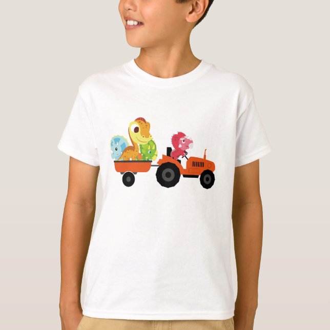 Camiseta Fun DINO tractor de dinosaurio Farm School Niño de (Anverso)