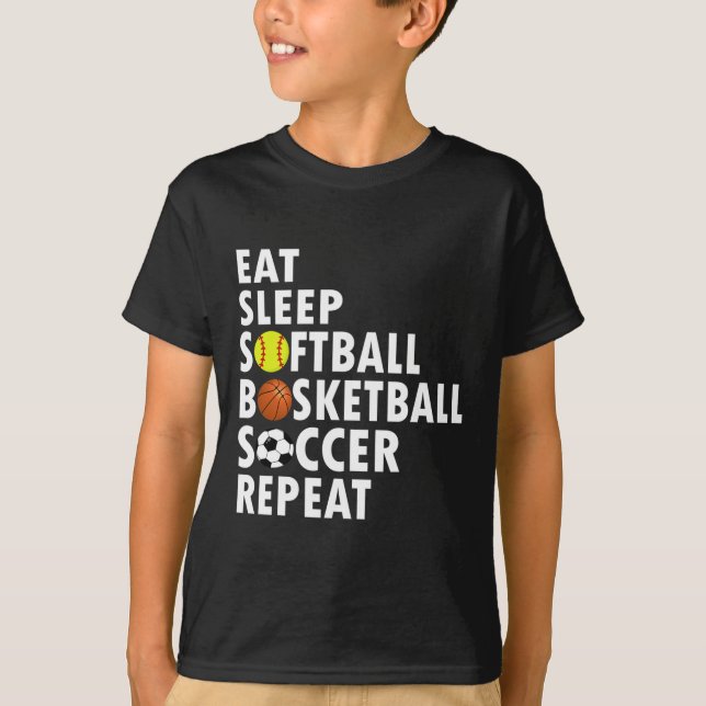 Camiseta Fun Eat Sleep Softball Baloncesto Hombres Hombres  (Anverso)