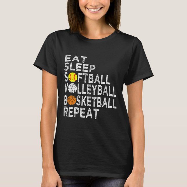 Camiseta Fun Eat Sleep Softball Volleyball Baloncesto Boys (Anverso)