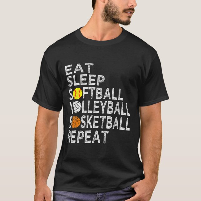 Camiseta Fun Eat Sleep Softball Volleyball Baloncesto Boys (Anverso)