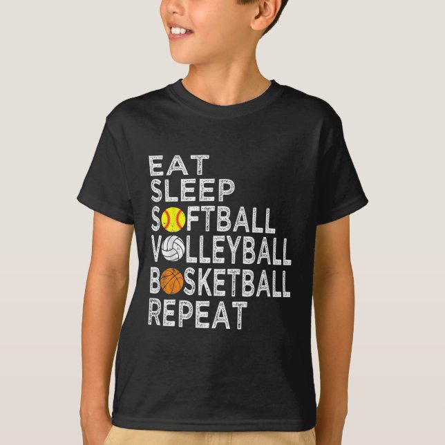 Camiseta Fun Eat Sleep Softball Volleyball Baloncesto Boys (Anverso)
