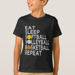 Camiseta Fun Eat Sleep Softbyll Volleybyll Bysketbyll Boys