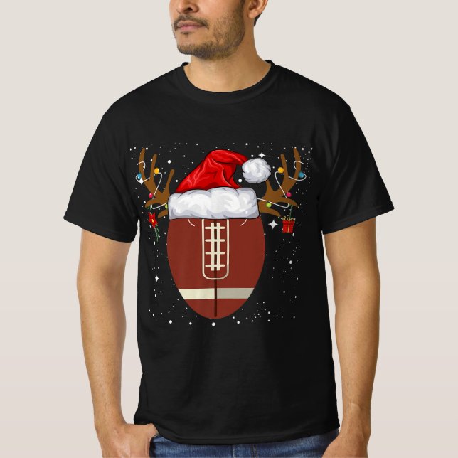 Camiseta Fun Football Reindeer Santa Hat Christmas Holiday  (Anverso)