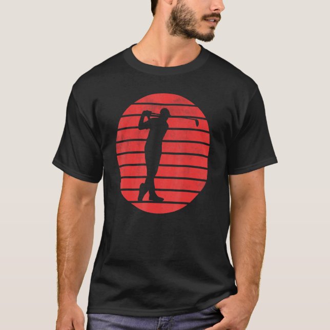 Camiseta Fun Golfer Swating Golf Club Silhouette On Red Su (Anverso)
