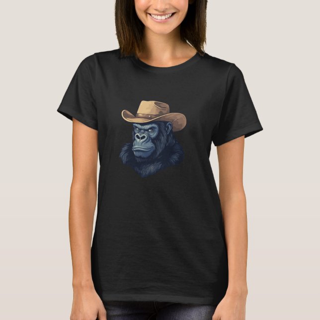 Camiseta Fun Gorilla Face with Cowboy Hat for Rodeo Monkey (Anverso)