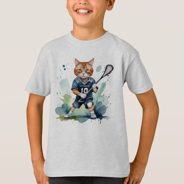 Camiseta Fun Guay Cat Lacrosse Player Animal Humor (Anverso)