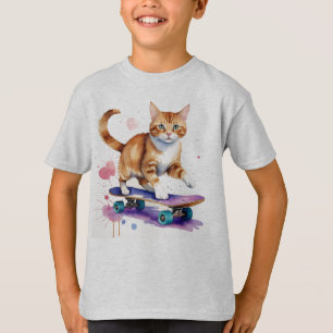 Camiseta Fun Guay Cat Skateboarding Animal Humor
